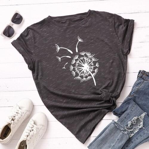 Plus Size S-5XL T-Shirt Wildflower Dandelion Print Women Tshirt Short Sleeve Cotton Summer Tee Ladies Tops Harajuku Girl Shirts