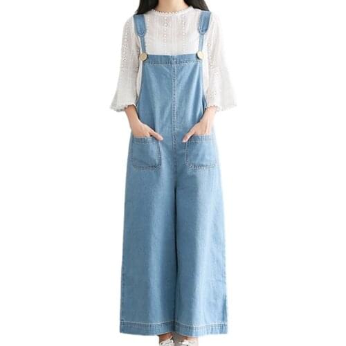 Women Wide Leg Bib Blue Denim Overalls Jean Jumpsuits Female Large Size 3XL Casual Loose Solid Jumpsuit