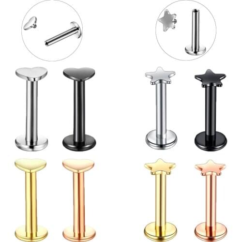 1Pc 16G Labret Lip Piercing Stainless Steel Heart/Star Shaped Lip Ring Cartilage Earring Tragus Helix Piercing for Body Jewelry