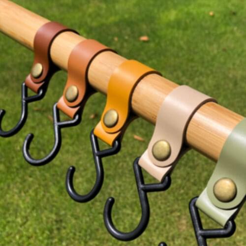 1pcs Outdoor PU Leather Hooks Camping Tripod Clothes Storage Portable Hiking 2x7cm Hanger Clothes Hook For Camp Supplies Durable