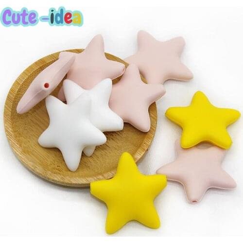 Cute-Idea 10PCs Star Silicone Beads 12Colors Baby Teethers Food Grade Baby Teething Toys Pacifier Chain Necklace Silicone Beads