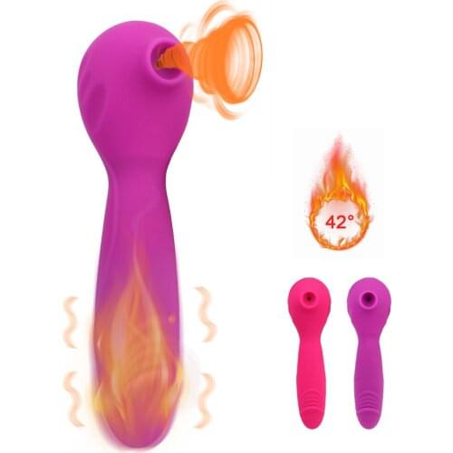 2 In 1 Heated Dildos Women Sucking Vibrators Clitoris Sucker G-Spot Vaginal Massager Anal Plug Erotic Toys For Sex Masturbation