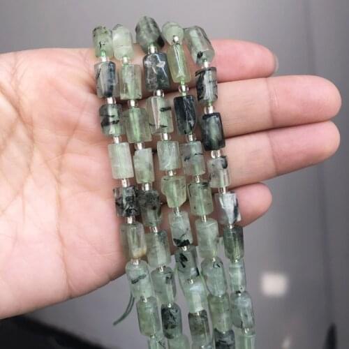 6*11mm Natural Faceted Green Prehnites Stone Beads Cylinder Loose Spacer Beads For DIY Jewelry Making Bracelet Accessories 7.5