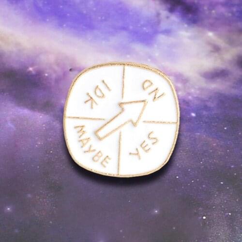 Fashion White Turntable Brooch"YES NO IDK MAYBE" Turntable Brooch Cartoon Enamel Pin Sweater Coat Icon Pin Badge Jewelry