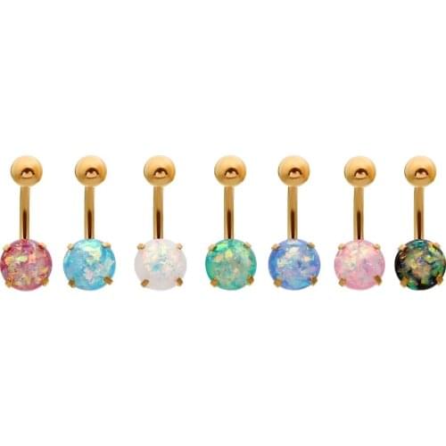 Free shippment 50pcs Body Jewelry -New Opal Resin Gems Navel Rings Belly Rings Button Barbells New Gold Body Piercing Jewelry