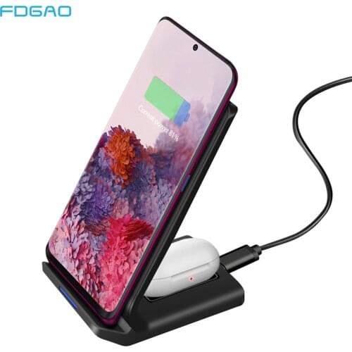 FDGAO 15W Qi Wireless Charger For iPhone 12 11 X XS XR USB C Quick Charger 2in 1 Fast Charging Stand For Samsung S21 S20 Note 20