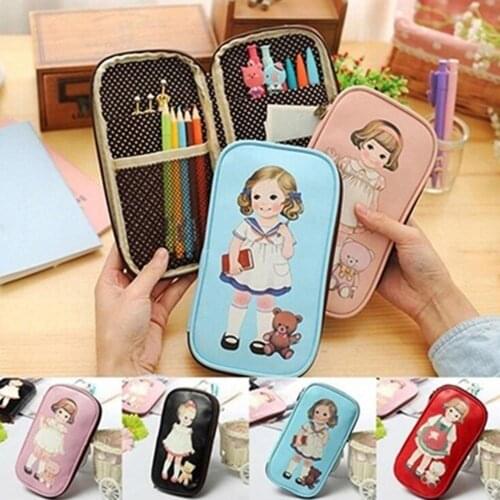 Women Cute Cartoon Doll Girl Pattern Pen Pencil Case Bag Cosmetic Makeup Bag