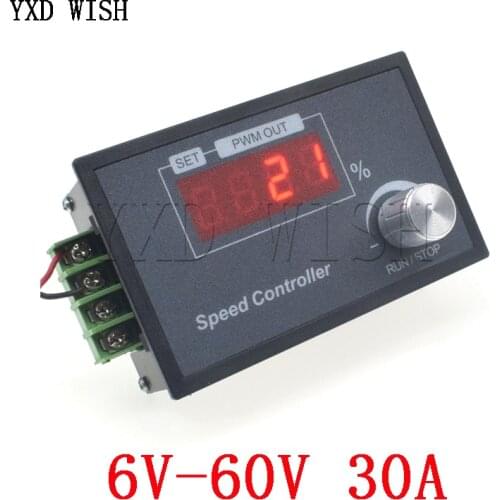Digital Display 0~100% Adjustable DC 6-60V 30A DC Motor Speed Controller PWM 12V 24V 48V Adjustable Frequency