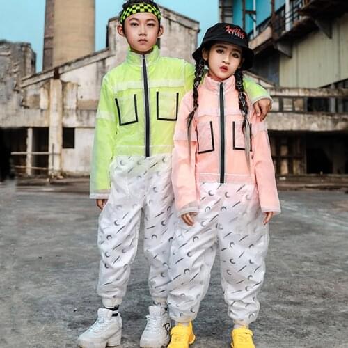 Children Hip Hop Dancing Costumes Boys Fluorescent Clothes One-Piece Girls' Jazz Show Tops Pants Autumn Kids Stage Wear VDB2748
