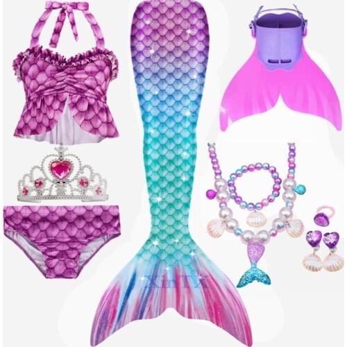 Kids Girls Swimming Mermaid tail Princess Dress with Monofin Mermaid Costume Cosplay Swimsuit Beach Bikini Birthday Costume