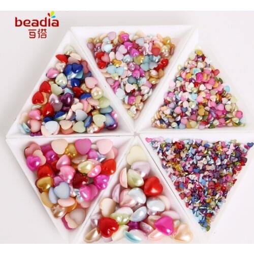 Hot Sale!! Dia 3-12mm 50-300pcs/bag Random Mixed color Heart-shaped Plastic ABS Imitation Pearl Beads For DIY Jewelry Making
