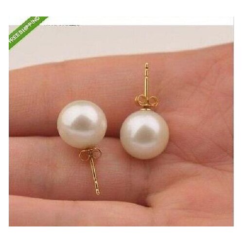 PERFECT ROUND 9-10 MM AAA+++ WHITE AKOYA PEARLS EARRING 14KT GOLD