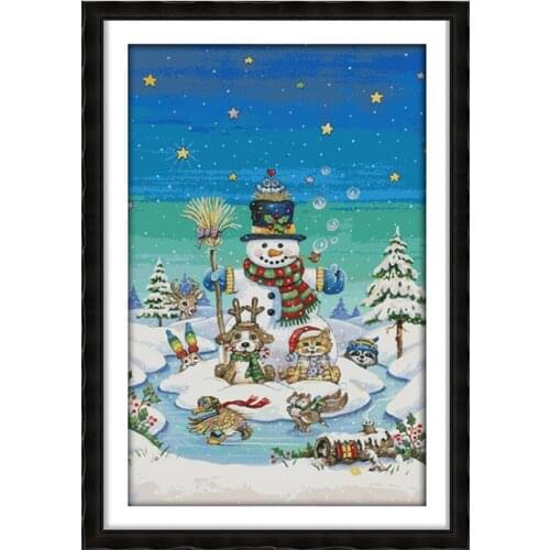 Joy Sunday Snowman Pattern DMC Fabric 14CT Printed Canvas Cross Stitch DMC 11CT Geometric Pattern Cross Stitch Kit Thread Crafts
