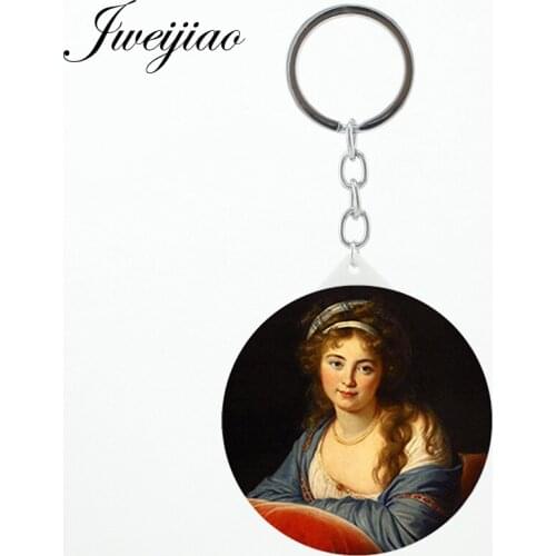 JWEIJIAO lady of high society portrait Oil Painting Beauty Tools keychains Compact mirror photo custom Hand Mirror PE01