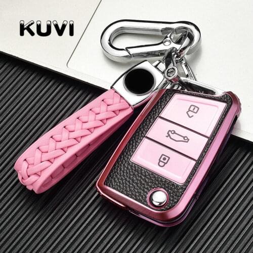Leather Car Key Case Cover For Volkswagen VW Golf 7 MK7 For Skoda Octavia A7 Seat Ibiza Leon FR 2 Aztec Altea Remote Key Shell