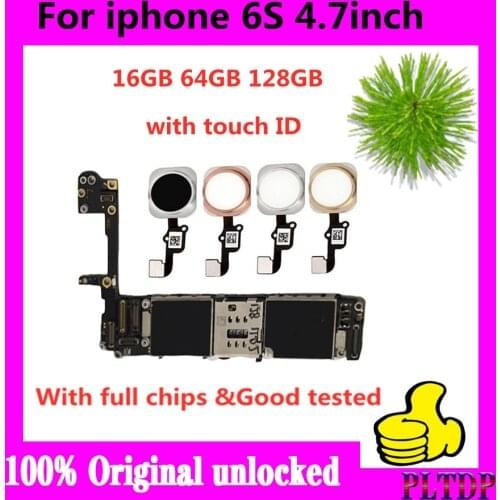 For iphone 6S motherboard 16GB 64GB 128GB, unlocked for iphone 6S 4.7inch Logic board With Touch ID , free icloud motherboard