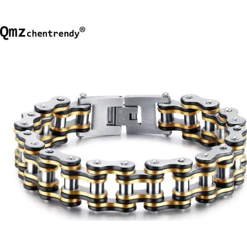Fashion Men Biker Bicycle Motorcycle Chain Mens Bracelets & Bangles 2 Colors 316L Stainless Steel chain Jewelry 15mm 20.5cm
