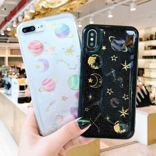 Glitter universe planet soft case for Samsung Galaxy Note 9 8 5 Back cover For Samsung S7 Egde S8 S9 Plus cases Note 5 coque