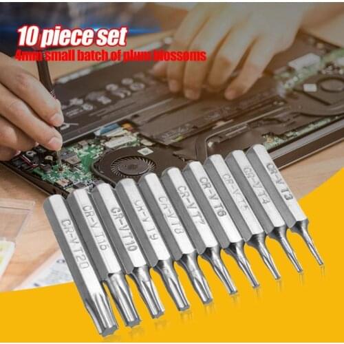 10pcs 4mm CR-V Torx Bits Set Surface Electroplating T3 T4 T5 T6 T7 T8 T9 T10 T15 T20 Batch Head Mobile Repair Screwdriver Bits
