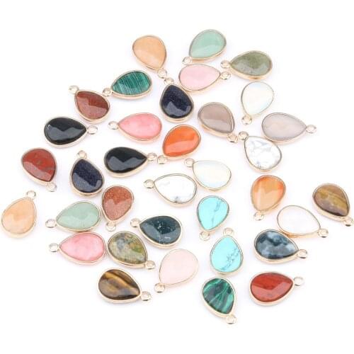 Natural Stone Water Drop Shape Pendant Rose Quartzz/Tiger Eyes Pendant DIY for Necklace Accessories or Jewelry Making
