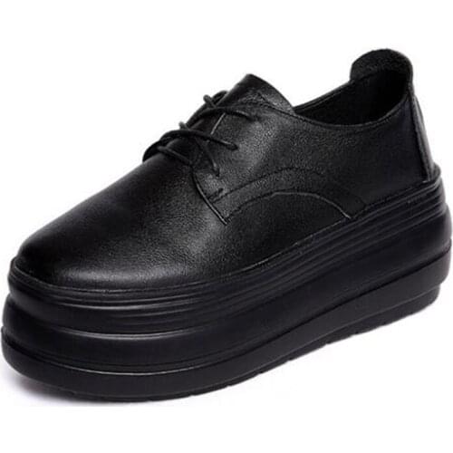 New Lace-up Increase Shoes Woman Casual Shoes Genuine Leather Shoes Casual Sneaker Light Non-slip Wear Platform Shoes High Heels