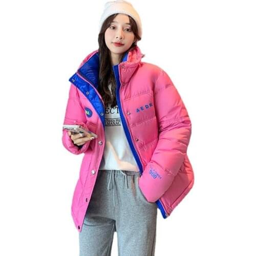 NEW 2021 Winter Short Cotton Padded Coats Women parka Color contrast Female Stand-up collar Fashion Jackets Thick Casual Outwear