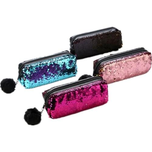 Black Pencil Cases Color Reversible Glitter Sequin For Boys Girls Gift Kawai Pencil Bag Pen Box School Art Supplies Stationery