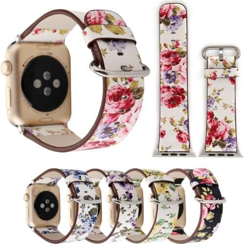 Watch Strap For Apple Series 4 Genuine Leather Flower Pattern Watch Band For Apple Watch Series 1 2 3 iWatch Bracelet Watchbands