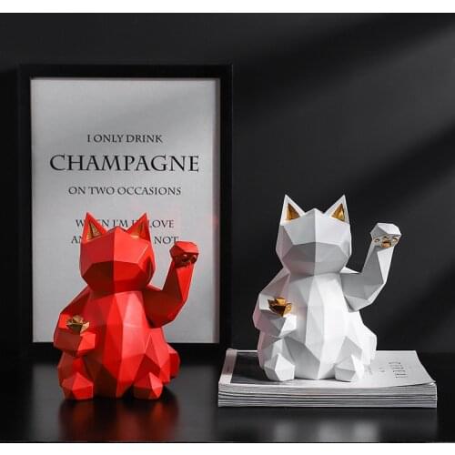 Lucky Cat Statue Nordic Geometric Animal Statues for Home Decoration TV Home Living Room Figurine Creative Wine Cooler Sculpture
