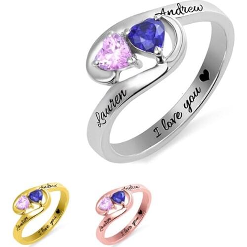 YSH New Personalized 925 Sterling Silver Birthstone & carving name DIY custom ring Women Unique Design Jewelry gift Free Shippin
