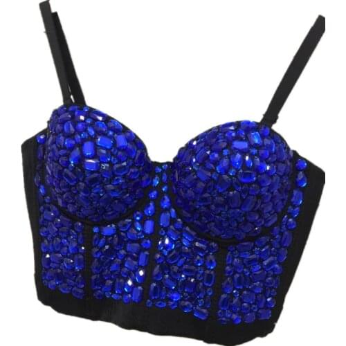 S-XL fashion Unique Rolden Rhinestone Gaga Bustier Pearls Diamond Push Up Night Club Bralette Women Bra Top Vest Plus Size wj940