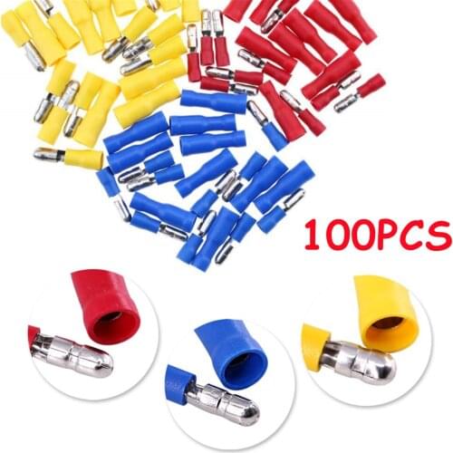 100PCS/50Pairs Female Male Bullet Butt Connectors Insulated Electric Connector Crimp Bullet terminal for 22~16 AWG Audio Wiring