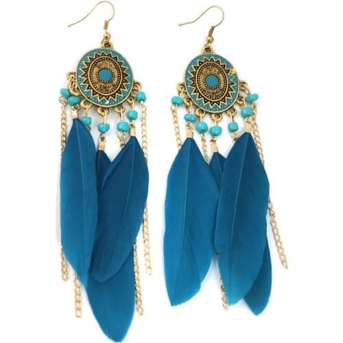 2021 Long Tassel Fashion Feather Style Ethnic Boho Big Dangle Statement Earring Wedding Earrings Accessories Wholesale