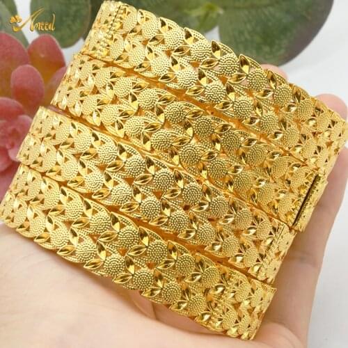 Trendy African Dubai Bangle Ethiopian Bangles For Women Arab 24K Gold Color Leaves Bracelets Jewelry Middle East Wedding Gifts