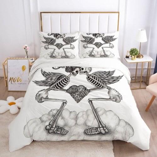 3D Bedding Sets Skull Custom Pencil Draw White Duvet Quilt Cover Set Bed Linens King Queen Full Double Twin Size Bedsheet