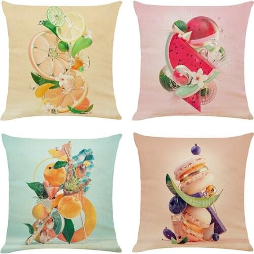 45x45cm Fruit Print Cushion Cover Decorative Pillows Cartoon Seat Cushions Home Decor Flax Throw Pillow Sofa Pillowcase