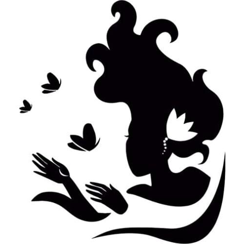 9.3*11CM Artistical Silhoutte Butterfly And Lady Popular Fashion Style Car Sticker Black/Silver Vinyl Car Decal C20-0892