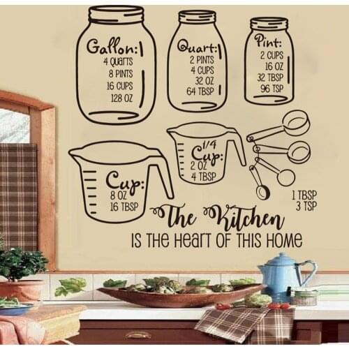 Large Kitchen Measurement cheet sheet bundle Wall Sticker Kitchen Dinning Room Mason Jar Heart Chart Wall Decal Vinyl Home Decor