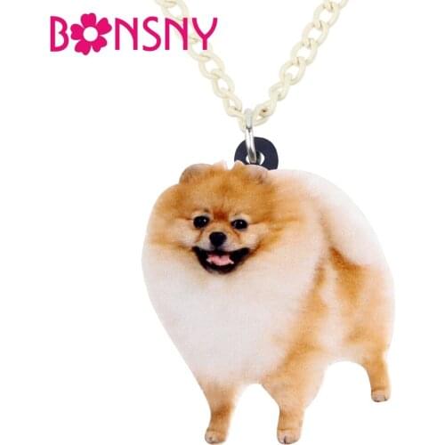 Bonsny Statement Acrylic Happy Pomeranian Dog Necklace Pendant Chain Choker Anime Cute Animal Jewelry For Women Girls Accessory