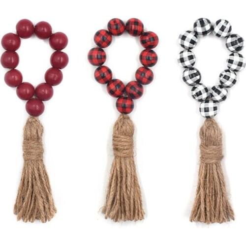 11pcs 16mm Wood Bead Garland with Tassels Farmhouse Decorative Wooden Beads Garland Decor Prayer for Rustic Country Wall Hanging