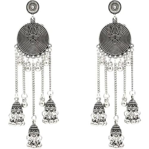 Tribal Boho Indian Jhumka Gold Bells Pendientes Long Tassel Drop Earrings Women Indian Ethnic Turkish Egypt Jewelry