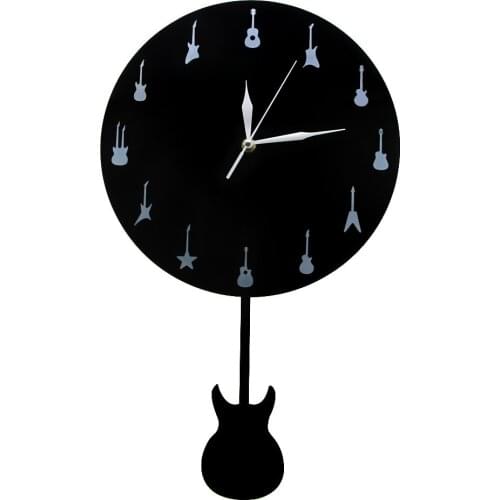 Guitar Wall Clock With Swinging Guitar Music Studio Pendulum Wall Clocks Watches Modern Design Unique Gift For Guitaris