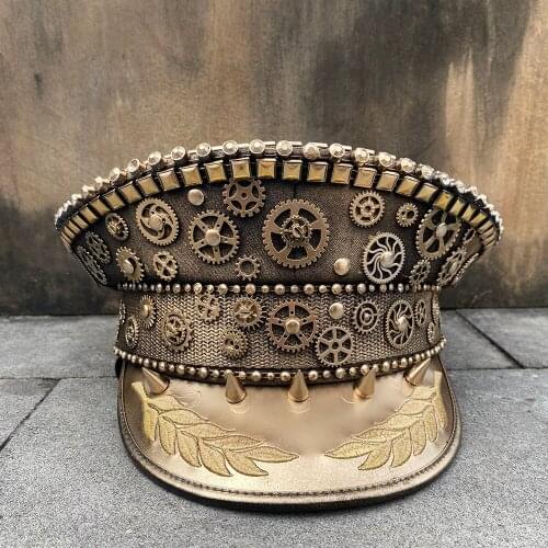 SteamPunk Military Hats Germany Officer Army Hat Police Cap Cosplay Halloween Hat With Punk Glasses