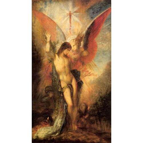 Classic Figure Oil Painting on Canvas Wall Decoration Art Painting Gustave Moreau Saint Sebastian and the Angel Hand Painted