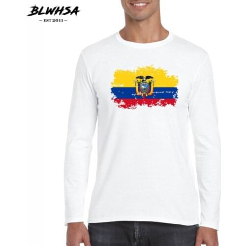 BLWHSA Plus Size S- 2XL Classic Men T shirt Long Sleeve O neck Ecuador Flag Mens T-shirt Cotton Tee Tops Ecuador Tshirt