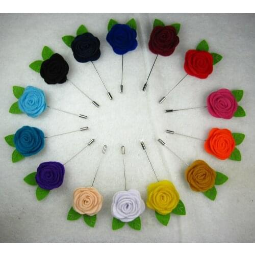 Newest Felt flowers rose flower men lapel pin brooch pins 20pcs/lot 14color for your choice Free shipping