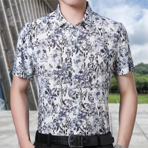 Short Sleeve Print Mens Shirts Button Slim Fit Summer Casual Business Men Printed Button Up Dress Shirt Men Clothing Camisas