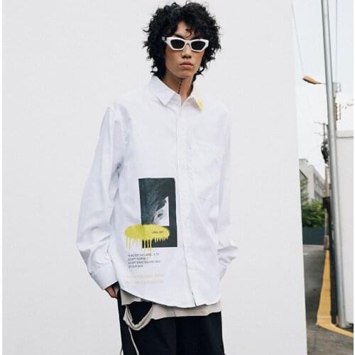 Firmranch NEW Men Fall Spring Hiphop Streetwear Casual Shirt BF Style For Girls Ins Hot Loose Long Sleeve Letters Print Shirt