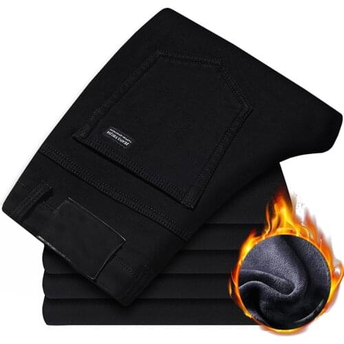 2021 New Mens Smart wool Jeans Business Fashion Straight Regular Blue Stretch Denim Trousers Classic Men Plus Size 28-40