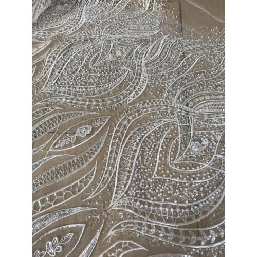 Top quality embroidery french lace fabric unique bridal african tulle lace fabric SYJ-188886 with beads